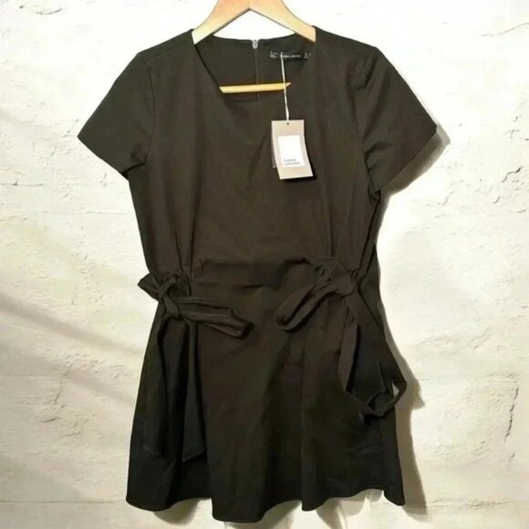 NWT ZARA ARMY GREEN BOW  DETAIL MINI DRESS XS - Picture 1 of 6